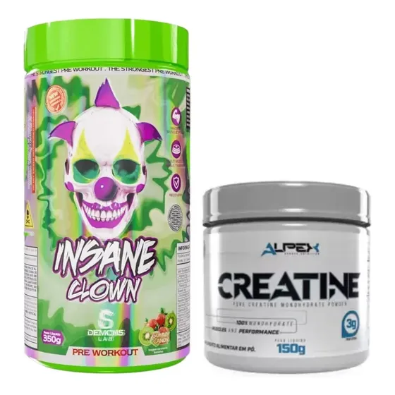 Kit Pré Treino Insane Clown 350g Demon + Creatina 150g Alpex