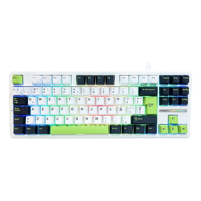 Teclado Mecanico Gamer Aula F87 B/w/g Rgb Español Grey Switc
