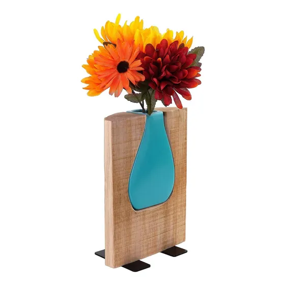 Excello Global Products Jarrón De Madera Y Vidrio Verde Mate