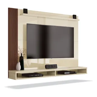 Painel Para Tv Até 50 Polegadas Dijon Ripado Com Prateleira Off White / Naturale Painel Para Tv Até 50 Polegadas Dijon Ripado Com Prateleira Off White / Naturale