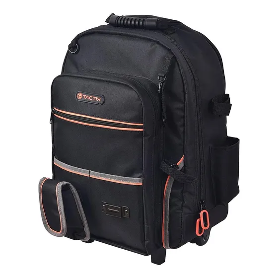 Mochila Porta Herramientas Con Ruedas 18 Bolsillos Tactix Color Negro