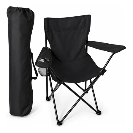 Cadeira Camping Dobrável 120kg Porta-copos Com Bolsa Preto