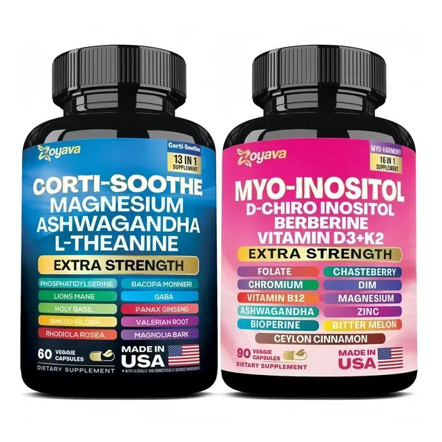 Elfleaf Cortisol Supplements Glicinato De Magnesio 200 Mg 60 Cápsulas + Suplemento De Inositol Myo-inositol Y D 90 Cápsulas