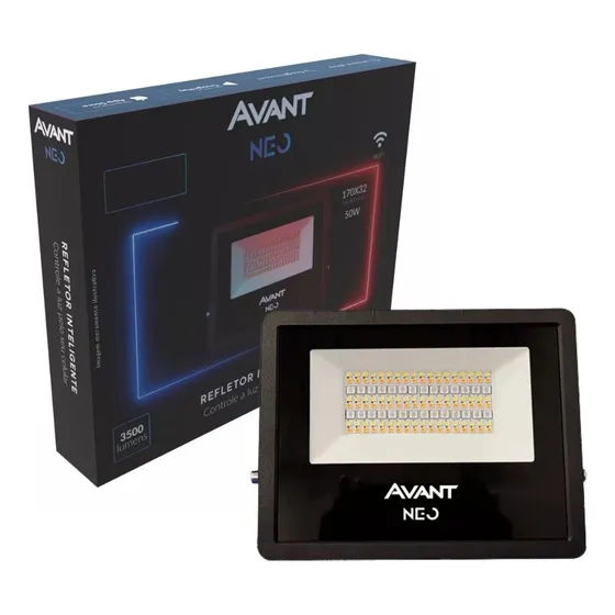 Refletor Led Smart Inteligente Wi Fi 50w RGB Colorido 127v/220v Ip20 Preto Cod: 290318179 Avant Neo