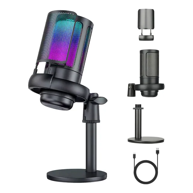 Microfono Condensador Rgb Cardioide Usb Para Pc Gamer 