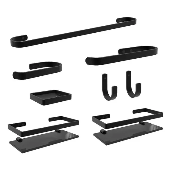  Kit De Acessório Para Banheiro 8 Peças Preto 
