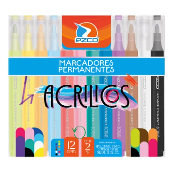 Marcadores Ezco Permanentes Acrílicos X 12 Colores