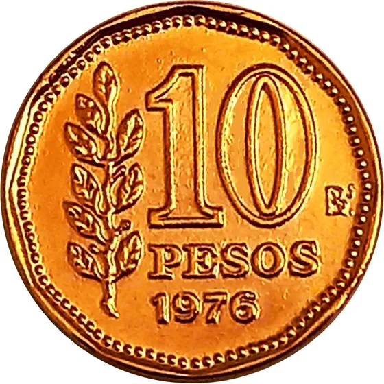 Argentina Moneda 10 Pesos Del Año 1976 Bañado Con Oro 24k 