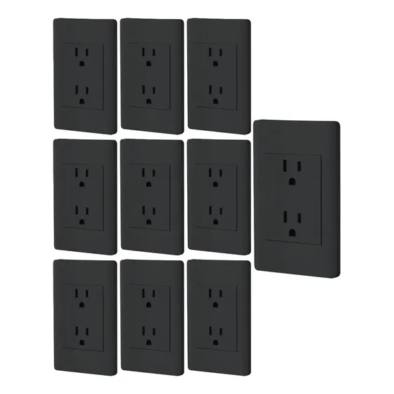 Kit De 10 Placas Con Contacto Dúplex Negro Brillante
