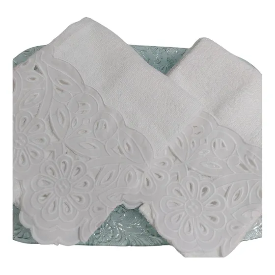 Toalha De Lavabo Branca Renda Richelieu Kit Com 8 Iguais