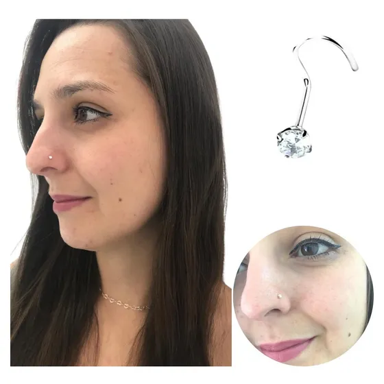 Piercing Nariz Nostril Ponto De Luz Prata 925 Zircônia Mini Cor Prateado