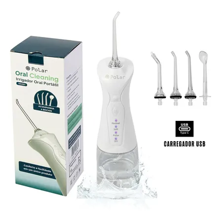 Irrigador Oral Portátil Recarregável Limpeza Bucal - Polar Cor Branco
