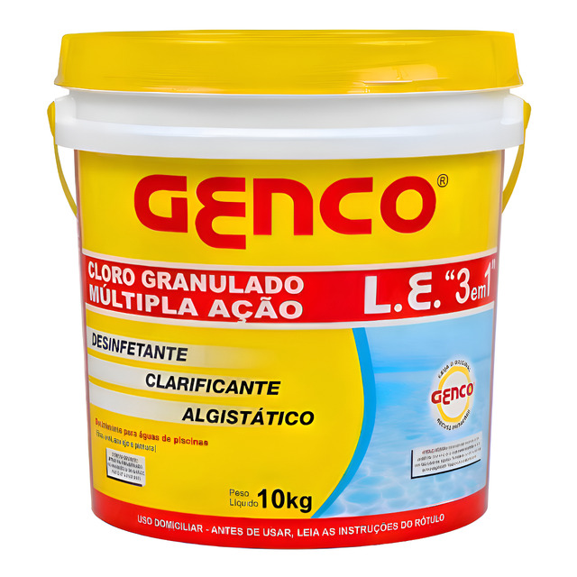 Genco 3 Em 1 Múltipla Ação Balde 10kg Cloro Para Piscina 4 Níveis De Dosagem Genco 3 Em 1 Múltipla Ação Balde 10kg Cloro Para Piscina 4 Níveis De Dosagem
