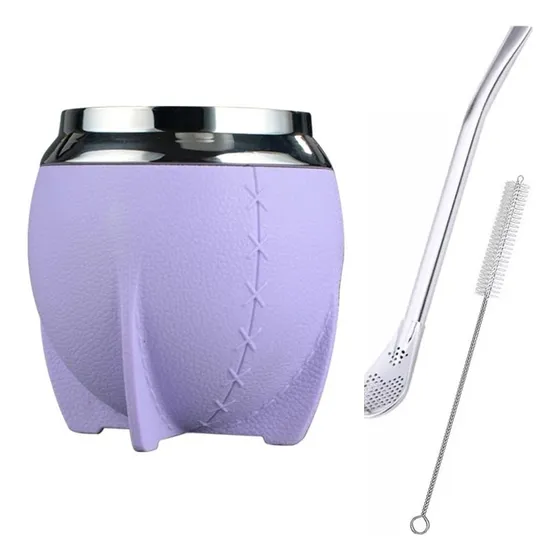 Vaso Yerba Mate Té Doble Pared Bombilla Acero Inox Y Cepillo