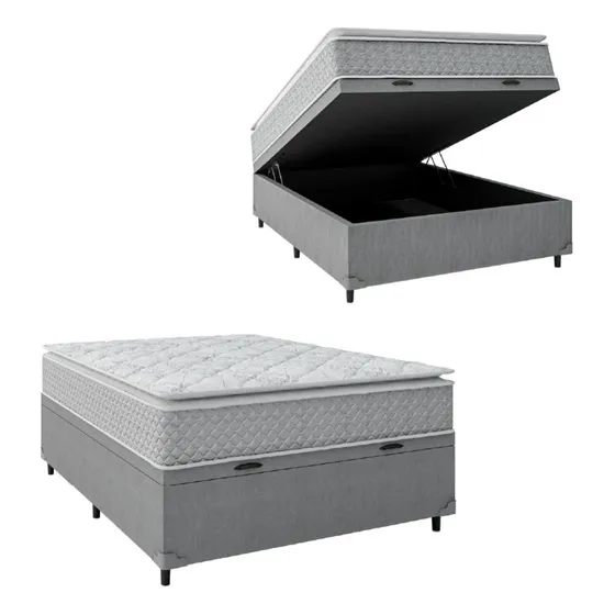Cama Box Baú Molas Pillow Top Perfect 138x188x74cm Cinza