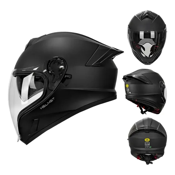 Capacete Moto Fechado Alta Qualidade Edição Limitada Design Ergonômico Preto Fosco + Viseira Dupla