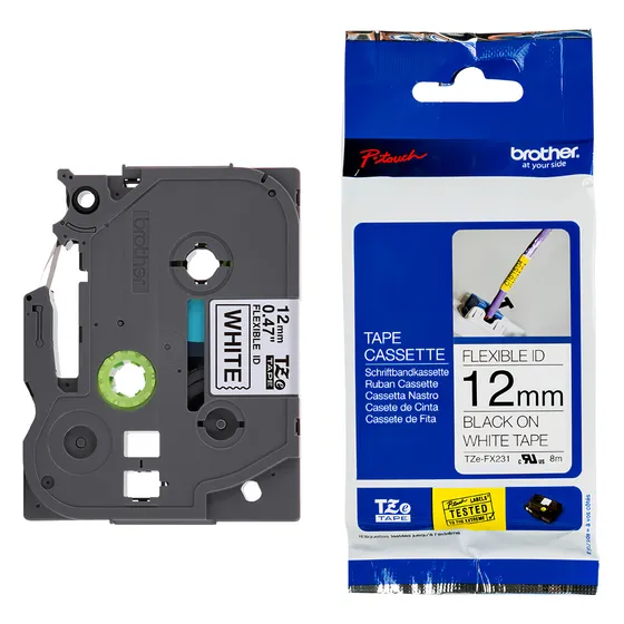 Cinta Flexible Brother Tze-fx231 De 12 Mm, Color Blanco Y Negro