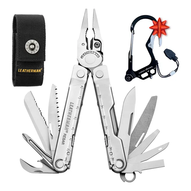 Multiherramienta Leatherman Rebar Plata Con Mosqueton