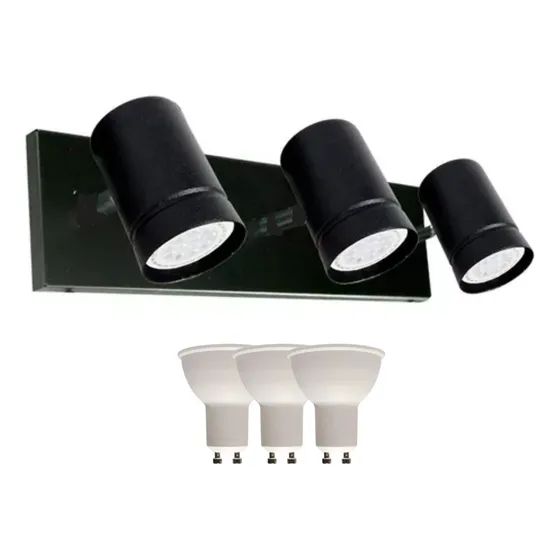 Aplique de pared para baño iluminacion baño interior Ilunor + 3 led incluido - 220V - Negro