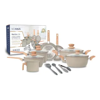 Jogo Panelas 10 Pçs Revest Cerùmico Marble Life Light Gray Jogo Panelas 10 Pçs Revest Cerùmico Marble Life Light Gray