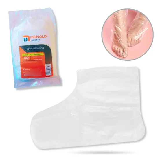 Bota Botinha Plástica Descartável Pedicure Pés Spa Com 100 Unidades