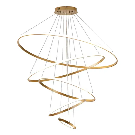Lustre Pendente Moderno Anéis 5 Arcos Pe Direito Duplo Alto Cor Dourado 110V/220V