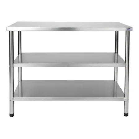 Mesa Bancada Inox Aser Com Prateleiras 1,10x0,50m