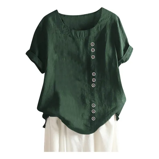 Blusa Holgada De Lino Con Botones Para Mujer, Estilo Bohemio