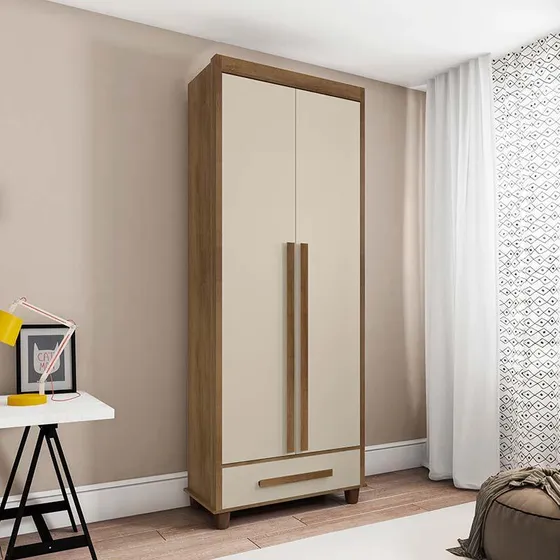 Roupeiro Pequeno 85cm Solteiro 2 Porta Dubai Cinamomo/off Wh