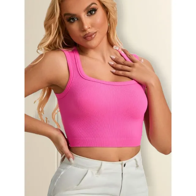12x Polera Crop Top Tela Rib Camiseta Sin Manga Basic Mujer
