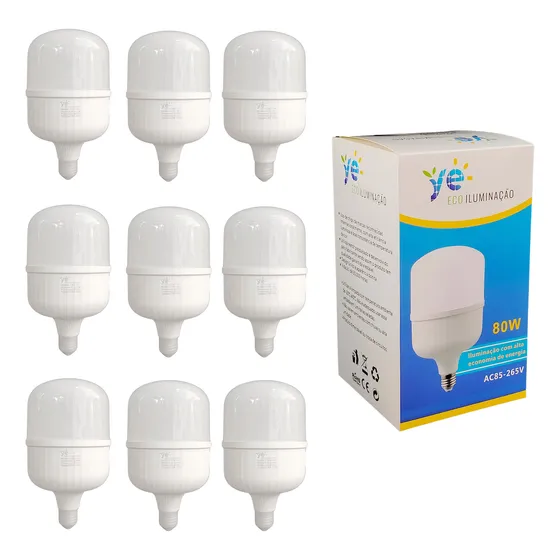 Kit 10 Lâmpadas Led Bulbo 80w E27 6500k Branco Frio