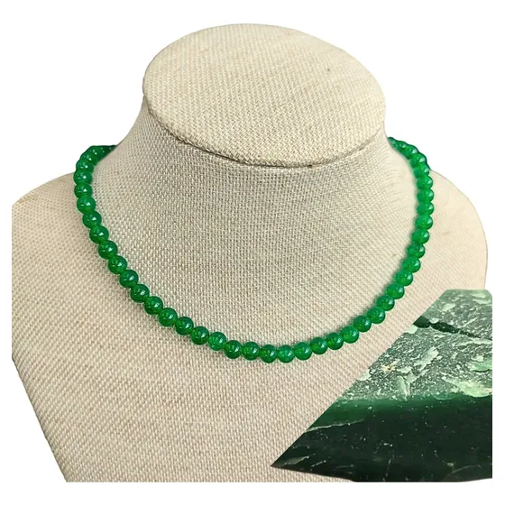 Colar Pedra Jade Imperial Natural 6mm Fio De Aço 316l