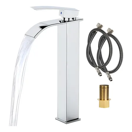 Torneira Banheiro Aço Inox 304 Monocomando Cascata Bica Alta Prateado Brilhante
