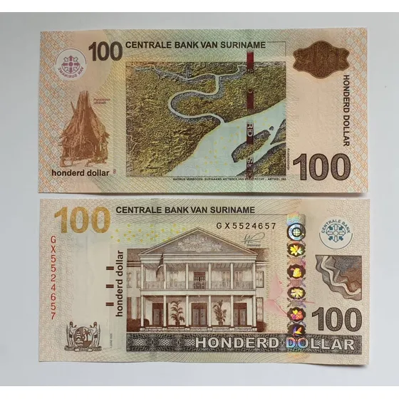 Billetes Mundiales : Suriname 100 Dolares  Año 2019 