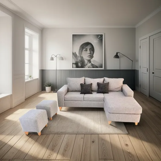 Sillon Sofa Living + Camastro + 2 Puff Chenille Antidesgarro