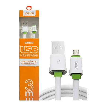 Cabo Usb Micro-usb 3m Rápido Kaidi Branco Kd-330m V8