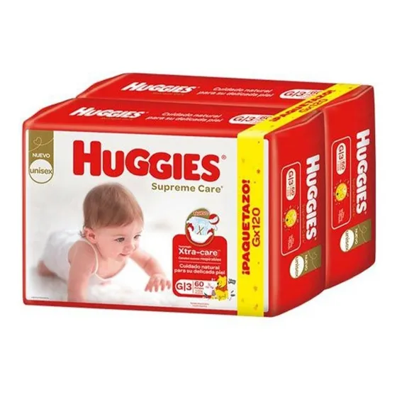 Pañales Huggies Supreme G X120  + Toallitas Regalo Ub
