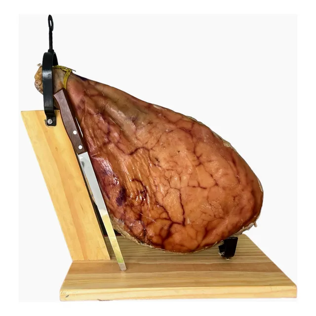 Pata De Jamón Crudo Con Prensa Jamonera Y Cuchillo