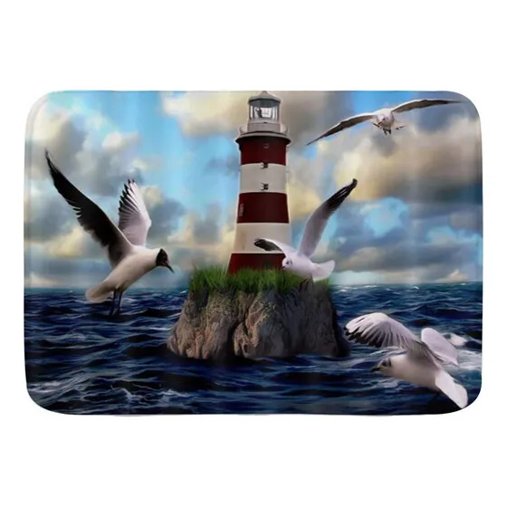 Alfombra Baño Faro Gaviota Mar Oceano Cielo Nublado Tapete X