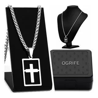 Corrente Cordão Masculino Prata Crucifixo J-1464 Aço Inox