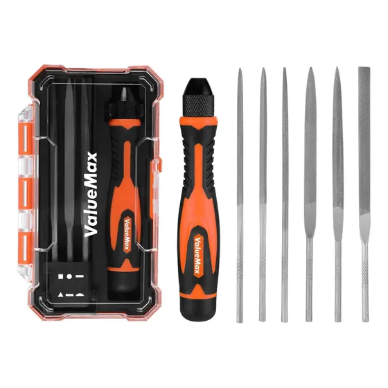 Juego de limas Valuemax 6 piezas acero texturadas finas planas redondas triangulares