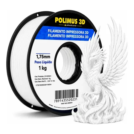 Filamento De Impressora 3d PETG 1.75mm 1kg Cor Branco Brilho Premium Polimus 3D
