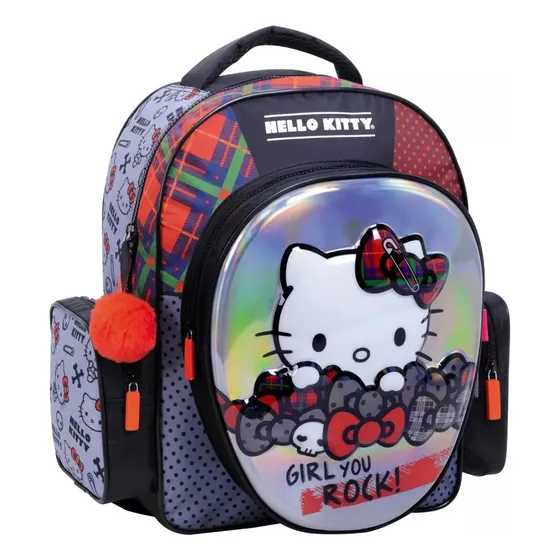 Mochila escolar Wabro 74313 Hello Kitty Rock Espalda 14" color negro 17L