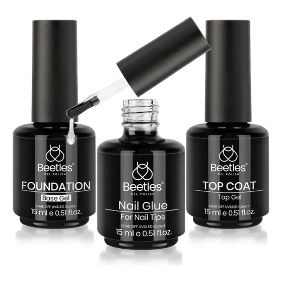 Set De Gel Para Uñas Beetles Top Coat, Gel Base Y Pegamento
