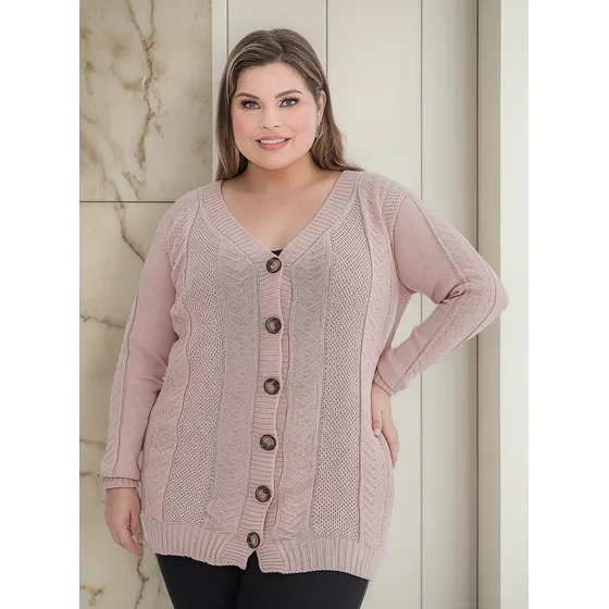 Blusa Casaco De Frio Botão Ponto Colmeia Plus Size Inverno