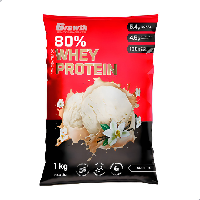 Whey Concentrado 80% Whey Protein - Growth Supplements Sabor Baunilha