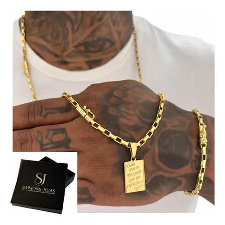 Corrente Masculina Moeda Antiga Banhada Ouro 24 Não Escurece Corrente Dourado Com 70cm