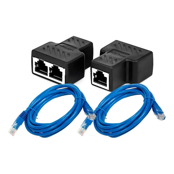 2 Cabos 5m Internet + Par Duplicador Rede 1 Entrada Saídas