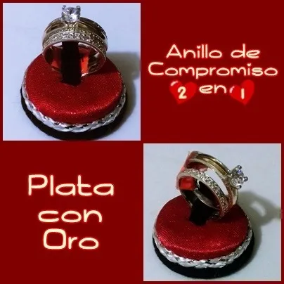Anillo De  Compromiso De Plata Y De Plata Con Oro