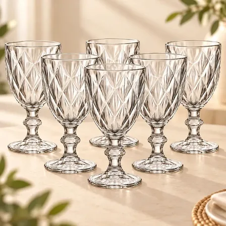 Jogo 6 Taças Vidro Domus Diamond 340ml Transparente Vinho Água